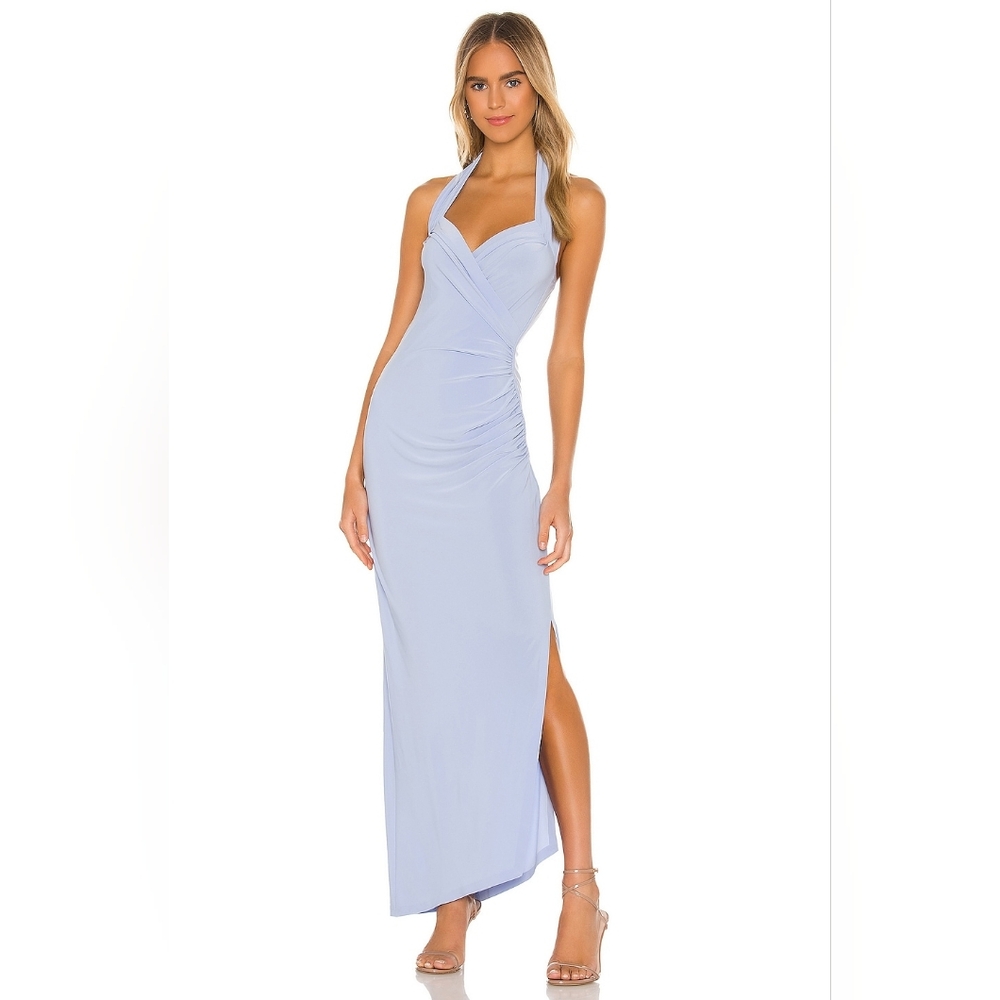 Norma Kamali Halter Sweetheart Side Drape Gown In Celestial Blue Size S NWT
